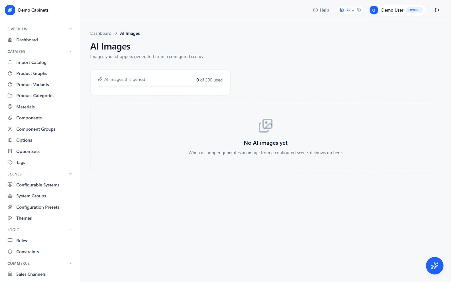 The AI Images grid with the allowance used this period shown above it