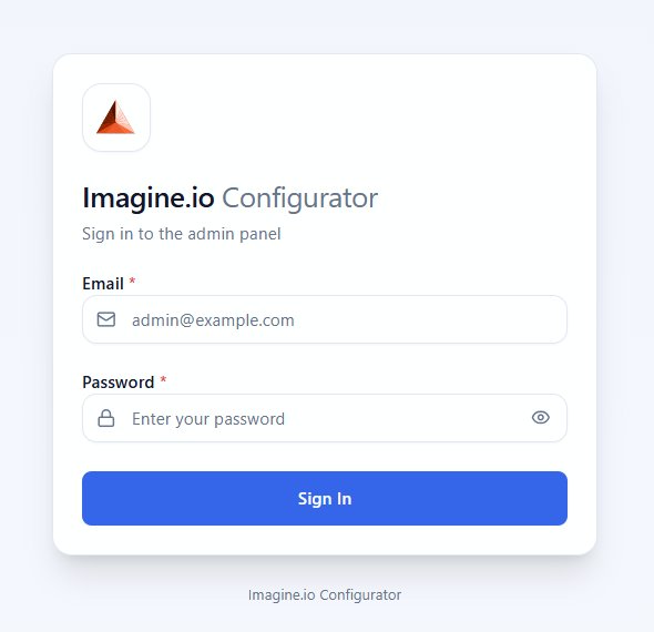 The imagine.io admin panel sign-in screen: email and password fields and a Sign In button